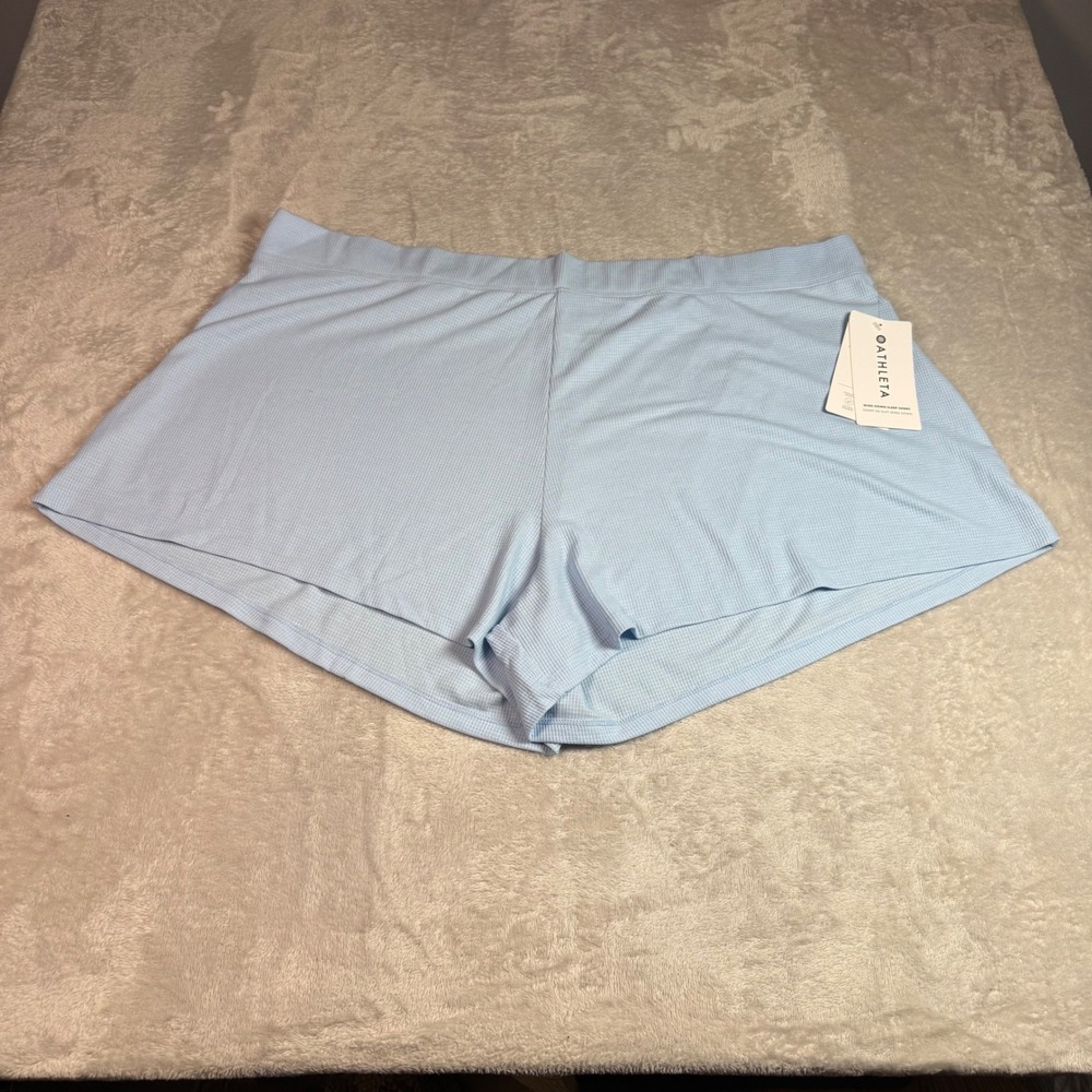 NWT Athleta Women Wind Down Sleep Short Light Blue 3X Waffle Knit Pajama Lounge